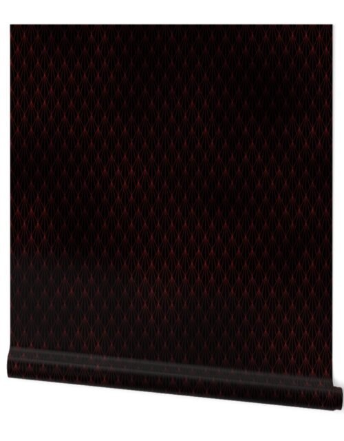 Black and Ruby Red Faux Foil Vintage Fan Art Deco Pattern Wallpaper