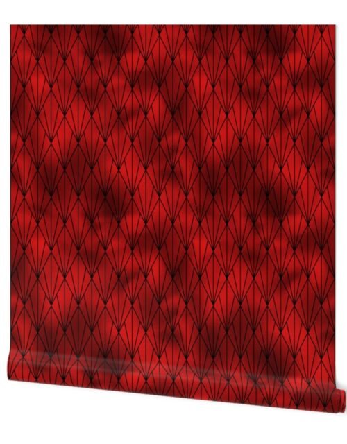 Black and Ruby Red Faux Foil Vintage Fan Art Deco Pattern Wallpaper