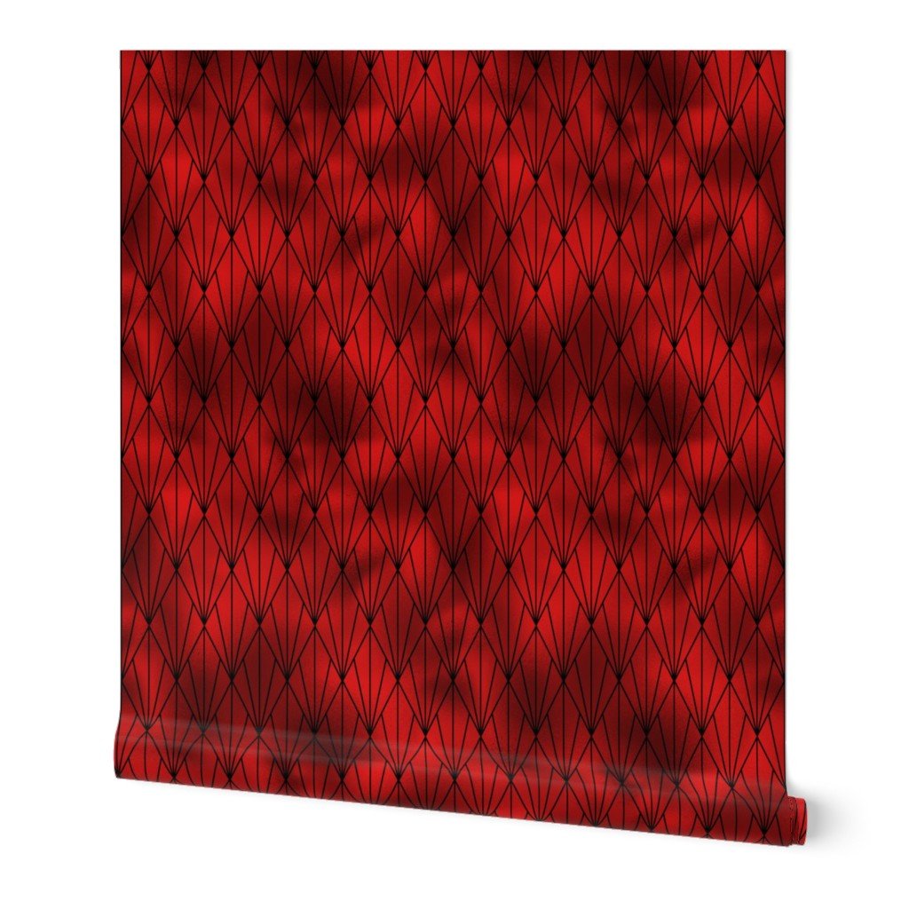 Black and Ruby Red Faux Foil Vintage Fan Art Deco Pattern Wallpaper Black and Ruby Red Faux Foil Vintage Fan Art Deco Pattern Wallpaper