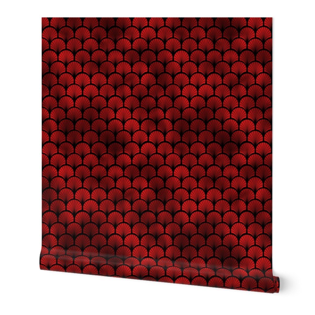 Fan Palms in Black and Ruby Red Faux Foil Art Deco Vintage Foil Pattern Wallpaper Fan Palms in Black and Ruby Red Faux Foil Art Deco Vintage Foil Pattern Wallpaper