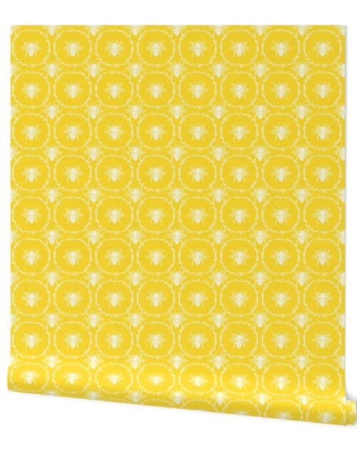 Bees Wreathed in White on Honey Yellow Wallpaper