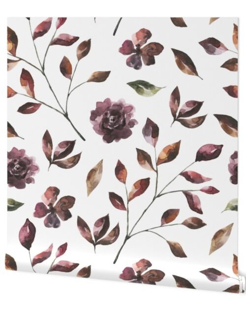 Ditsy Wine and Moss Flowers and Vines Wallpaper