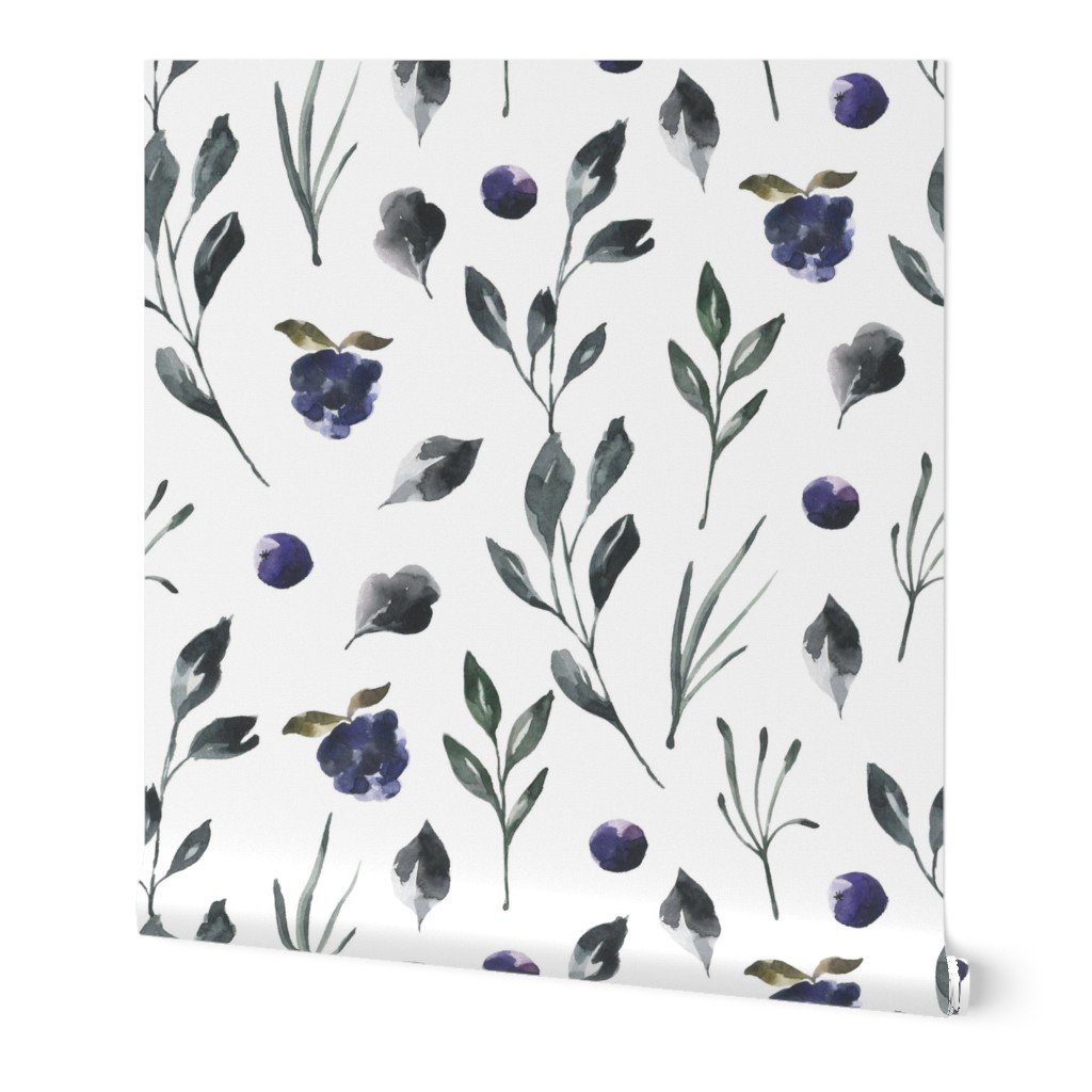 Ditsy Iris Purple Blue and Moss Flowers and Vines Wallpaper Ditsy Iris Purple Blue and Moss Flowers and Vines Wallpaper