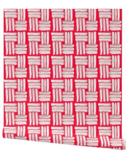 Small Kapa Sticks in Chalky White on Hibiscus Red Wallpaper