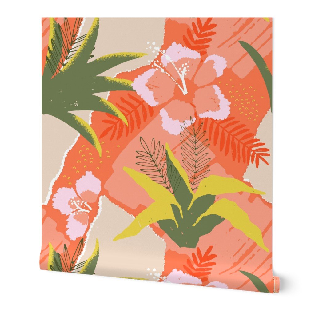 Large Coral Hibiscus Floral Abstract Seamless Repeat Pattern Wallpaper Large Coral Hibiscus Floral Abstract Seamless Repeat Pattern Wallpaper