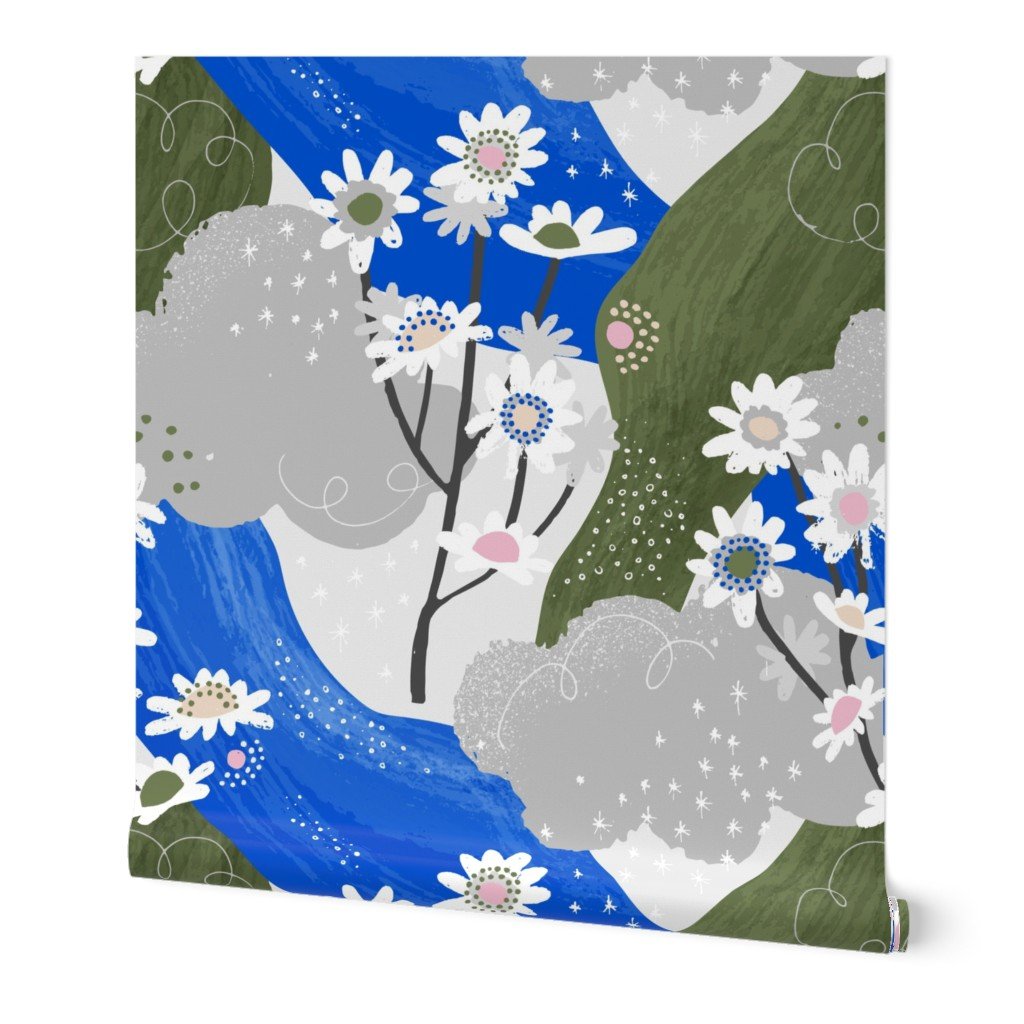 Tiny Blue and White Daisies Abstract Seamless Repeat Pattern Wallpaper Tiny Blue and White Daisies Abstract Seamless Repeat Pattern Wallpaper