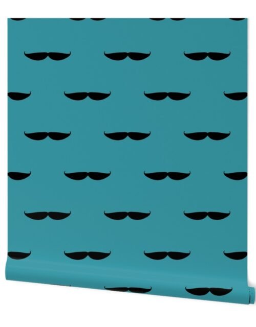 Taches in Blue Mustache Repeat Pattern Black on Sky Blue Wallpaper