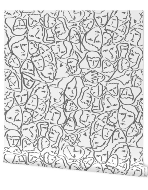 Elio's Shirt Faces in Faded Vintage Grey Outlines on White Crying Scene Wallpaper