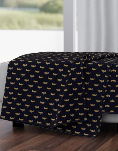 Dragonflies on Scottish Fraser Tartan Navy Blue Throw Blanket