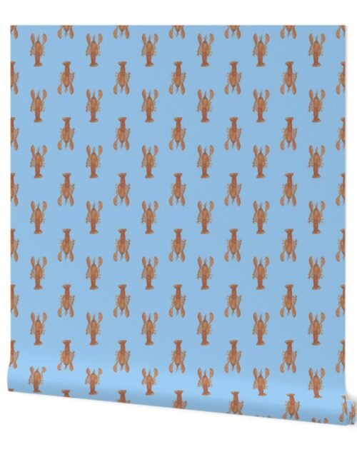 Red Lobsters Staggered on Blue Wallpaper
