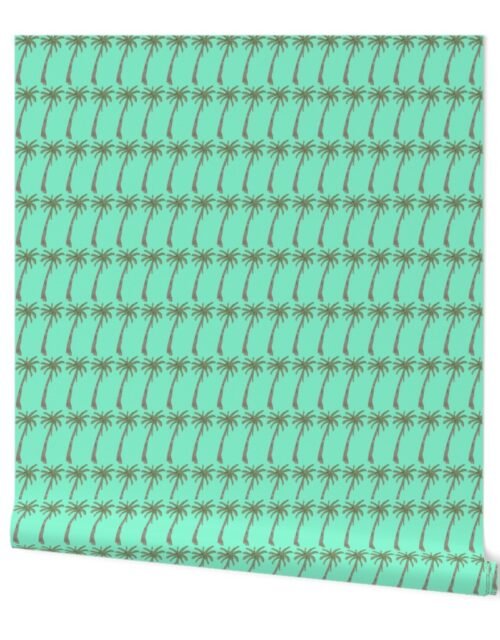 Royal Palms on Mint Green Hand Painted Watercolor Wallpaper