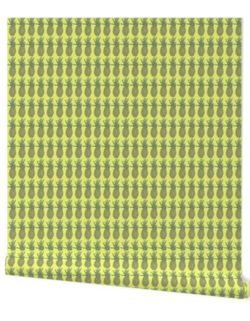 Hand-Painted Watercolor Pineapples on Fresh Yellow Wallpaper