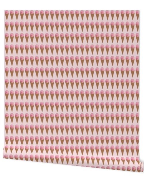 Pink Strawberry Ice Cream Waffle Cone Hand Painted Watercolor Pattern Wallpaper