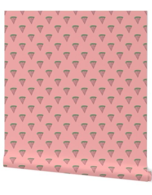 Watermelon Wedges in Watercolors on Candy Pink Hand-Painted Watercolor Wallpaper