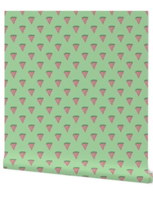 Watermelon Wedges in Watercolors on Mint Green Hand-Painted Watercolor Wallpaper
