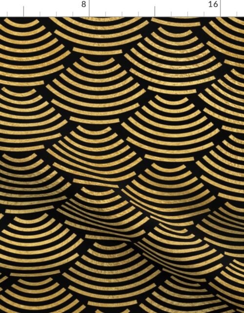 Antique Gold  and Black Art Deco Ellipses Fabric