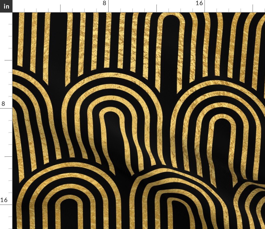 Antique Gold and Black Jumbo Art Deco Arches in Arches Fabric Antique Gold and Black Jumbo Art Deco Arches in Arches Fabric