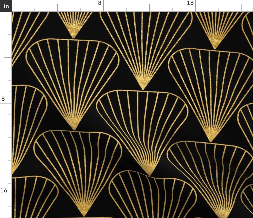 Antique Gold and Black Jumbo Art Deco Fans Fabric Antique Gold and Black Jumbo Art Deco Fans Fabric