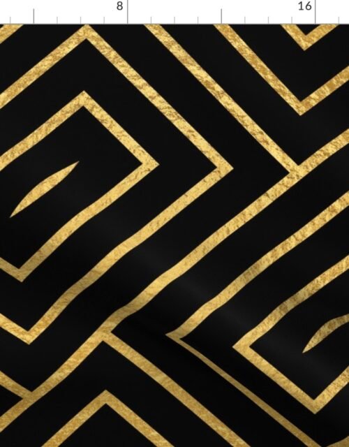 Antique Gold  and Black Jumbo Art Deco Rectangles Fabric