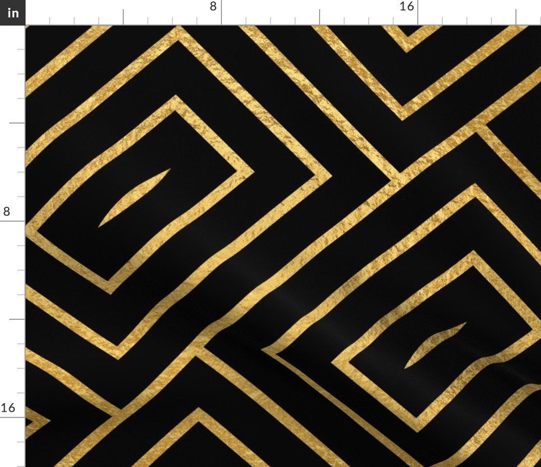 Antique Gold and Black Jumbo Art Deco Rectangles Fabric Antique Gold and Black Jumbo Art Deco Rectangles Fabric
