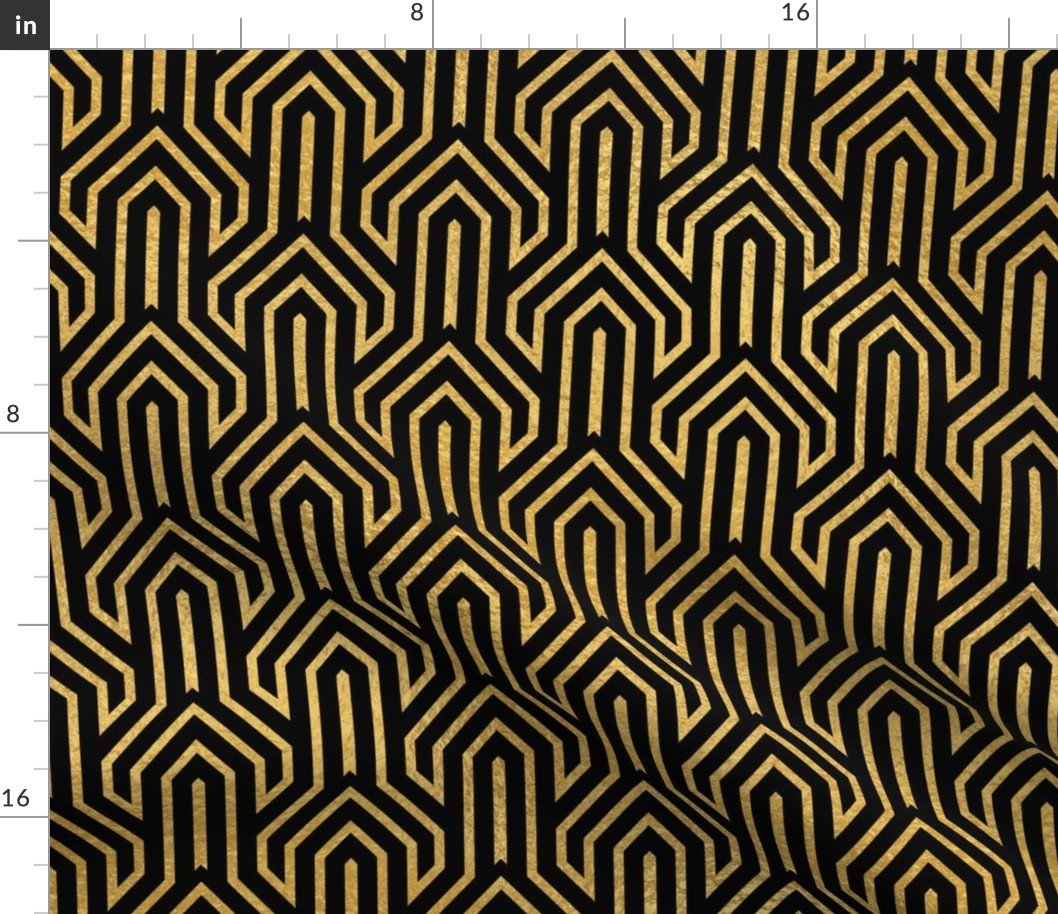 Antique Gold and Black Art Deco Geometric Arrows Fabric Antique Gold and Black Art Deco Geometric Arrows Fabric