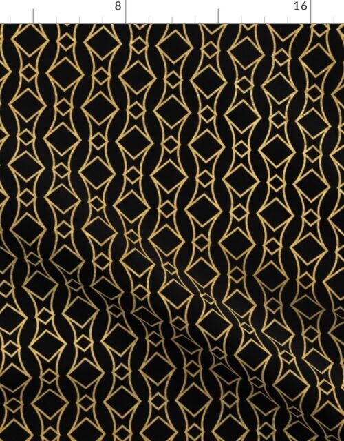Antique Gold and Black Art Deco Geometric Linking Squares Fabric