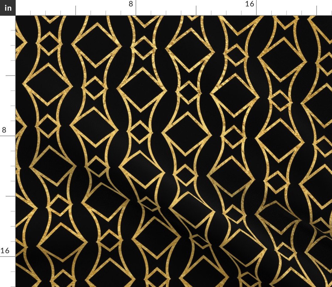 Antique Gold and Black Art Deco Jumbo Geometric Linking Squares Fabric Antique Gold and Black Art Deco Jumbo Geometric Linking Squares Fabric