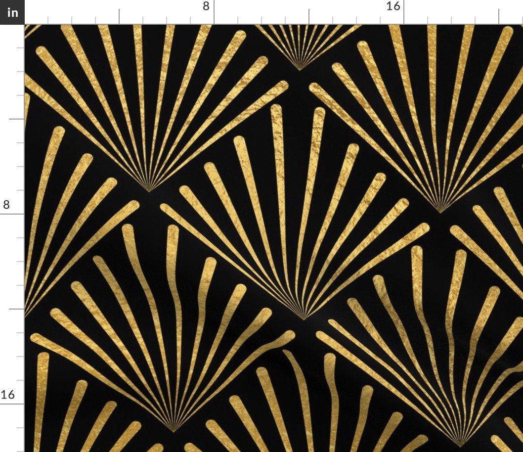 Antique Gold and Black Jumbo Art Deco Palm Fronds Fabric Antique Gold and Black Jumbo Art Deco Palm Fronds Fabric