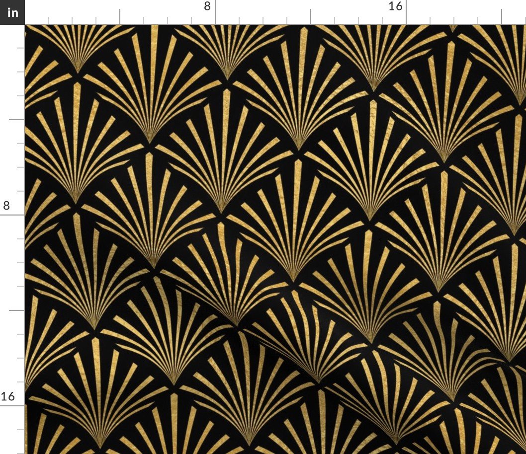 Antique Gold and Black Art Deco Palm Fans Fabric Antique Gold and Black Art Deco Palm Fans Fabric