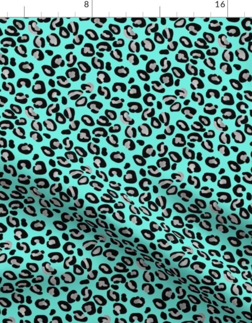 Aqua Blue Silver Leopard Fabric