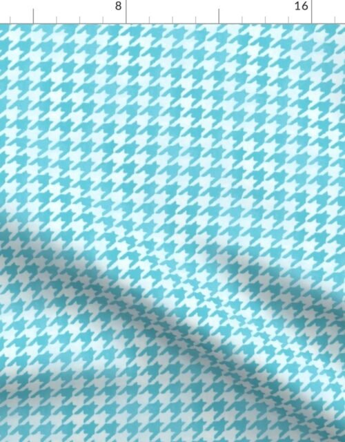 Aqua Blue and White Handpainted Houndstooth Check Watercolor Pattern Fabric