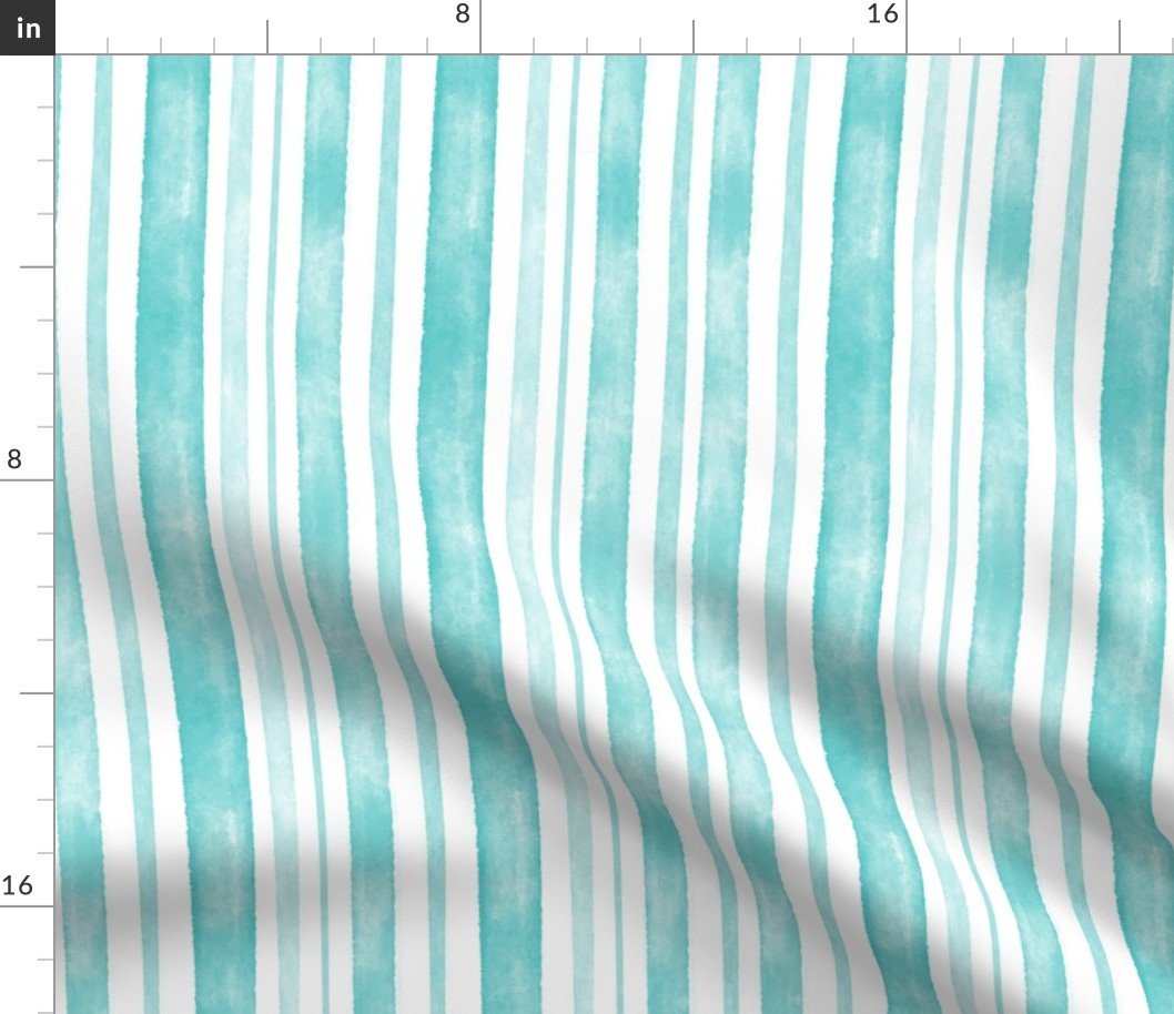 Aqua Watercolor Vertical Stripes Varied Thick and Thin Fabric Aqua Watercolor Vertical Stripes Varied Thick and Thin Fabric
