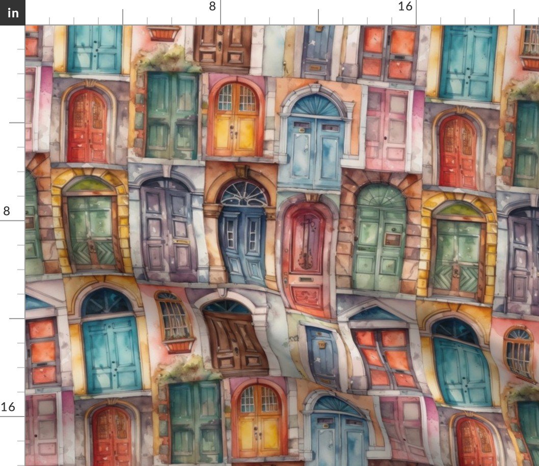 Architectural Doors in Multicolor Watercolors Fabric