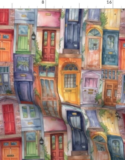 Architectural Doors in Multicolor Watercolors Fabric