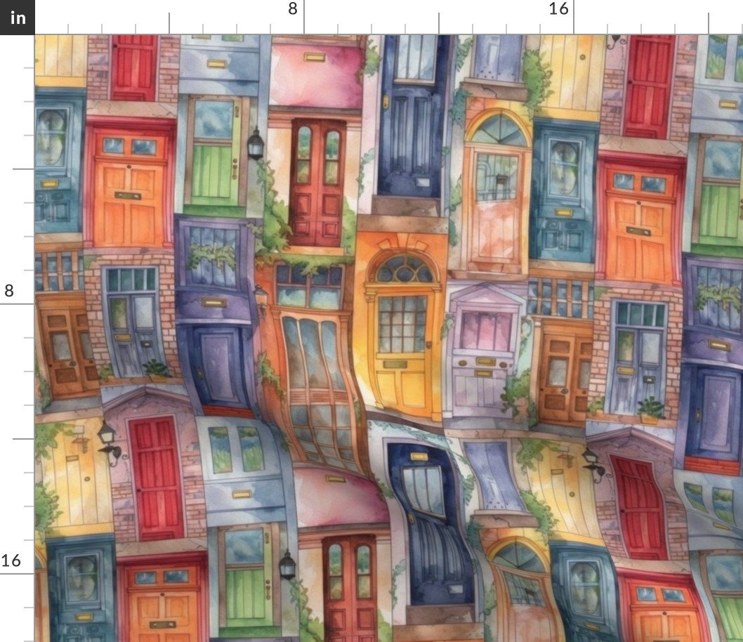 Architectural Doors in Multicolor Watercolors Fabric