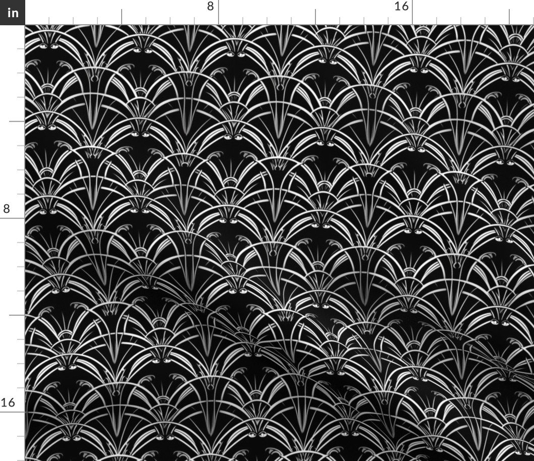Art Deco Fans in Greys and Black Fabric Art Deco Fans in Greys and Black Fabric