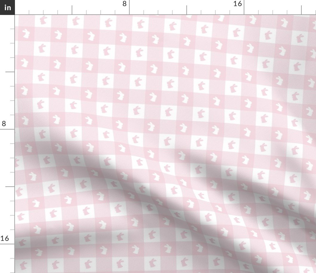 Baby Pink and White Gingham Check with Center Bunny Medallions in Pink and White Fabric