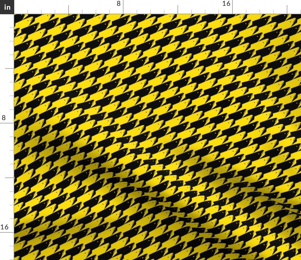 Baby Sharkstooth Sharks Pattern Repeat in Black and Yellow Fabric Baby Sharkstooth Sharks Pattern Repeat in Black and Yellow Fabric