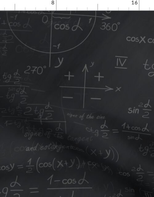 Back to School Chalk on Dark Chalkboard with Mathematical Equations Fabric