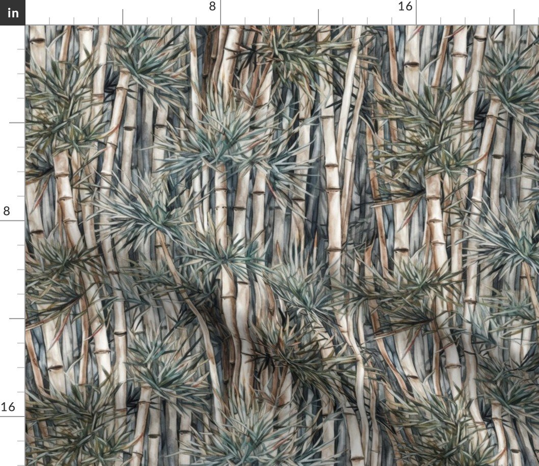 Bamboo Trees in Endless Forest Grove in Muted Green Watercolors Fabric Bamboo Trees in Endless Forest Grove in Muted Green Watercolors Fabric