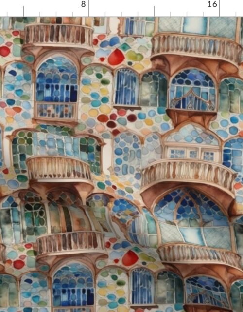 Barcelona House Architectural Detail in Windows, Columns, Arches and Balustrades Fabric