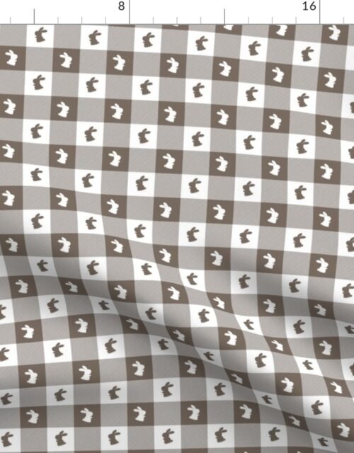 Bark and White Gingham Check with Center Bunny Medallions in Bark and White Fabric