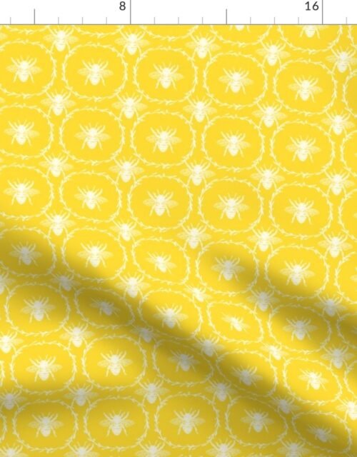 Bees Wreathed in White on Honey Yellow Fabric