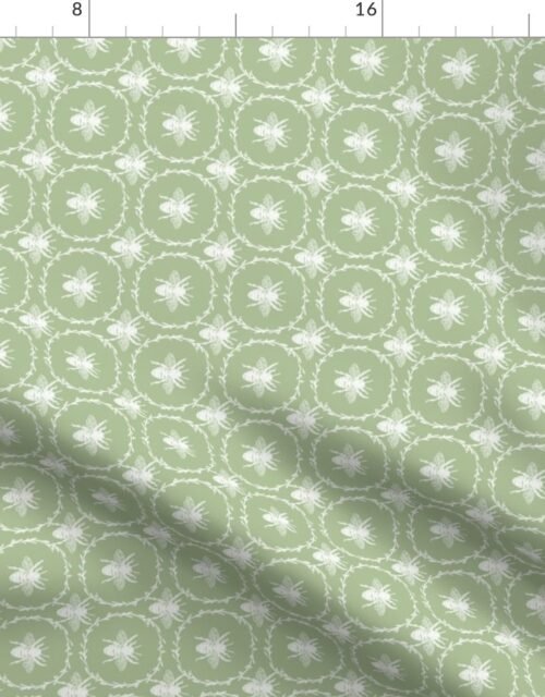 Bees Wreathed in White on Lambs Ear Green Fabric