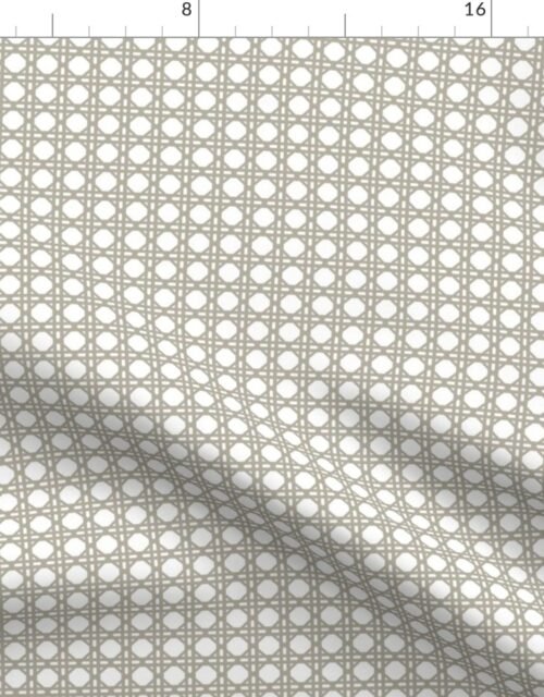 Beige on White Rattan Caning Pattern Fabric