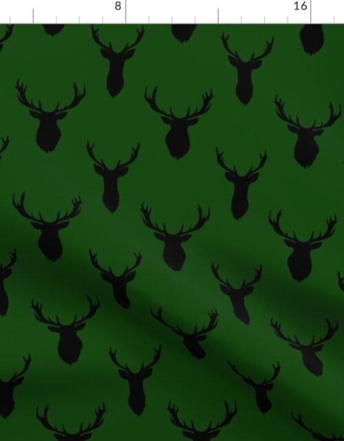 Black Buck Deer Trophy Heads with Antler Racks Mounted on Green Fabric