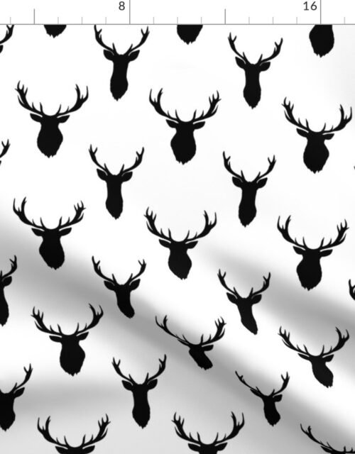 Black Buck Deer Trophy Heads with Antler Racks Mounted on White Fabric