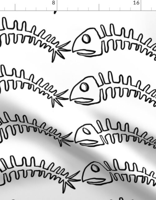Black Edged Fishbones Skeletons Fabric