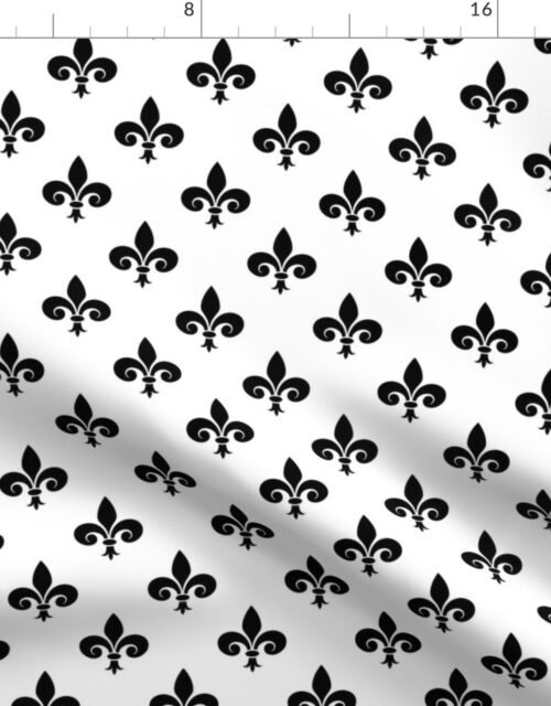 Black French Fleur de Lis on White Fabric