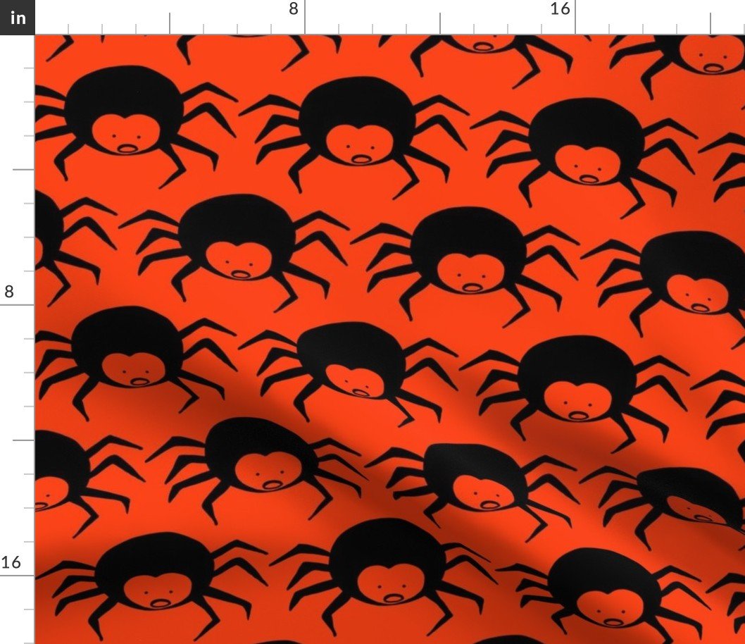 Black Spiders on Halloween Pumpkin Orange Fabric Black Spiders on Halloween Pumpkin Orange Fabric